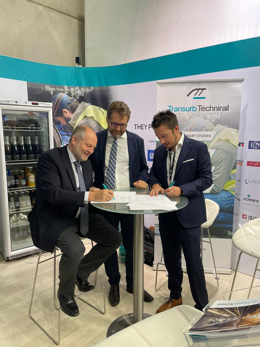 Benoit__Gilson's tweet photo. Important moment at @InnoTrans with the signing of a #MemorandumOfUnderstanding between #TUCRAIL, a subsidiary of @Infrabel_FR, and the Belgian company #TranSurb. I am convinced that by collaborating together, these companies will make our 🇧🇪 know-how more visible in the world! https://t.co/jeYjL71YYE