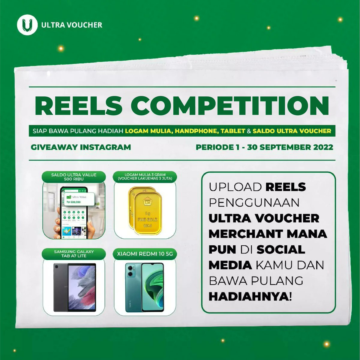 ultra_voucher's tweet photo. Hi Ultranian! π
Masih ada waktu lho buat bawa pulang hadiah-hadiah menarik ini.
Cek Instagram Ultra Voucher untuk detailnya ya!
#giveaway #giveawayindo #giveawayindonesiaupdate #reelscompetition #lombareels #reviewcompetition #videocompetition https://t.co/FwSS3D3XHE