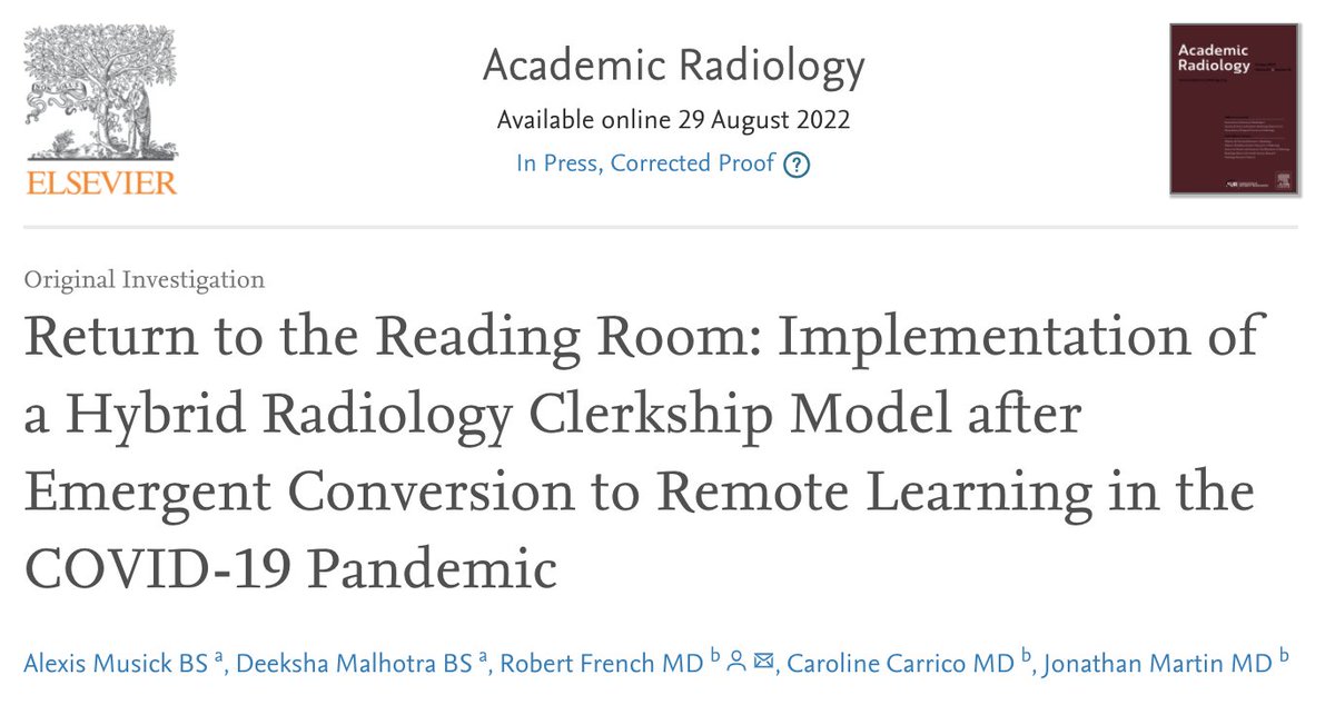 Jon Martin (@jonmartinmd) on Twitter photo What #MedEd lessons did you take away from remote learning? See how we modified the <a href="/DukeMedSchool/">Duke University School of Medicine</a> <a href="/DukeRadiology/">Duke Radiology</a> <a href="/DukeIR/">Duke IR</a> Core Radiology Clerkship in response. Free access to the full paper is available here: authors.elsevier.com/c/1fntK3qp4qm4… What #MedEd lessons did you take away from remote learning? See how we modified the <a href="/DukeMedSchool/">Duke University School of Medicine</a> <a href="/DukeRadiology/">Duke Radiology</a> <a href="/DukeIR/">Duke IR</a> Core Radiology Clerkship in response. Free access to the full paper is available here: authors.elsevier.com/c/1fntK3qp4qm4…
