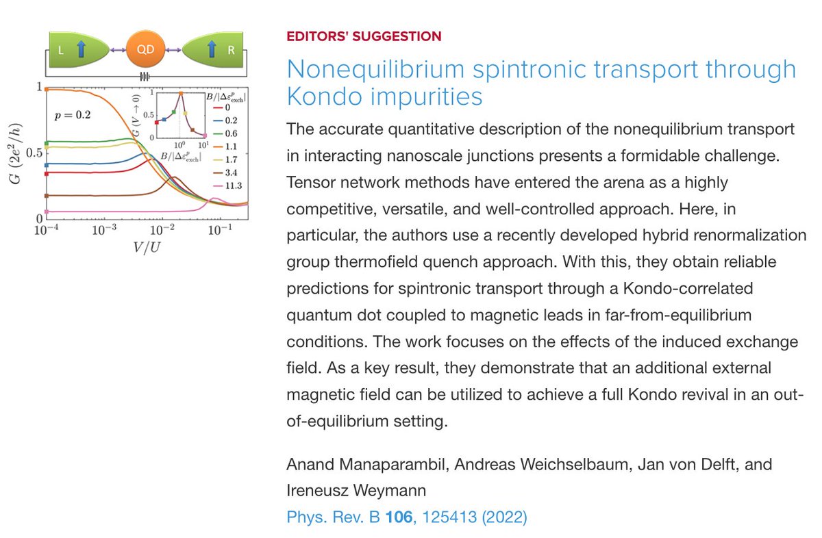PhysRevB's tweet image. PRB Editors' Suggestion: #Nonequilibrium #spintronic transport through #Kondo impurities

Anand Manaparambil, Andreas Weichselbaum, Jan von Delft, and Ireneusz Weymann
Phys. Rev. B 106, 125413
#physics #condmat #EdSugg @APSPhysics

Article: go.aps.org/3QPyzX3