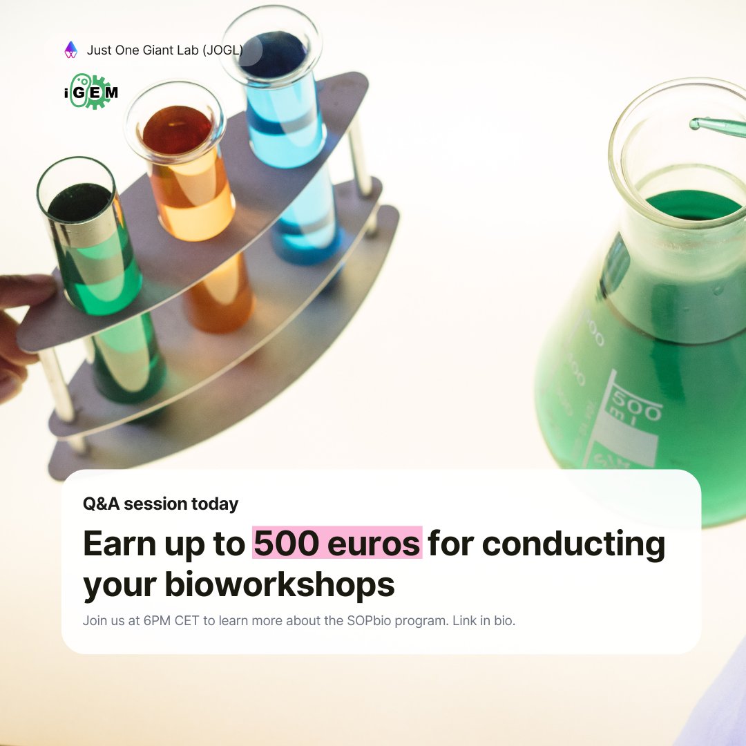 👉 We're hosting a Q&amp;A session for the #SOPbio programme today at 6PM CET. Join us here and learn how you can get funding for conducting your bioworkshop: us02web.zoom.us/j/7804345815?p…

For general info: app.jogl.io/peer-review/SO…

The deadline for submissions is Sept. 26 - next Monday❗