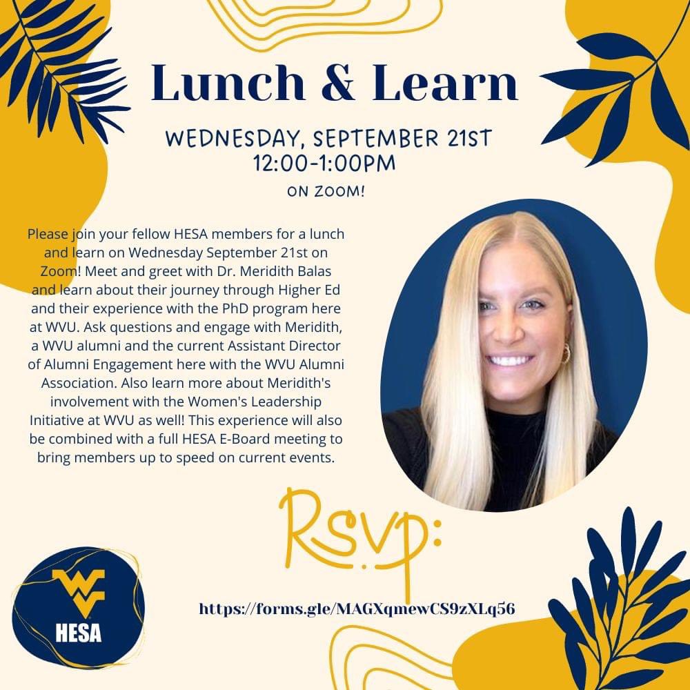 HESA members, join us today at 12 for our Lunch &amp; Learn with Dr.Meridith Balas. Followed will be our HESA meeting to update you on current events within our organization. Hope to see you there!

Use the link below to register!