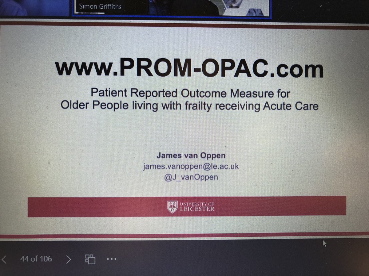 NHSiNet's tweet photo. And now lucky enough to have @J_vanOppen presenting for us on a PROM for older people living with Frailty receiving acute care! #swfn #frailty #systemwide @NHSElect @GERED_DOC https://t.co/KifrG3K2hJ
