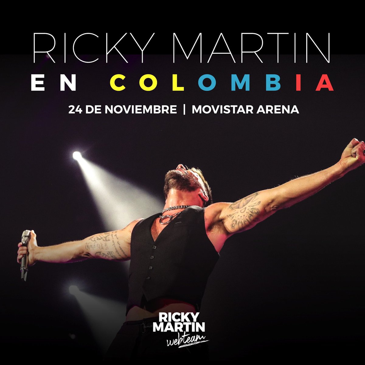 RMwebteam's tweet photo. ¡Colombia, prepárate para una fiesta inolvidable! 🇨🇴💃🏻🎶

Nos vemos el próximo 24 de noviembre en el @movistararena para cantar y bailar todos los éxitos de nuestro rey @ricky_martin 🔥

TICKETS EN: https://t.co/vvDRs2kvn5 
#RickyMartinColombia #RickyColombia https://t.co/KPKEvCXUhY