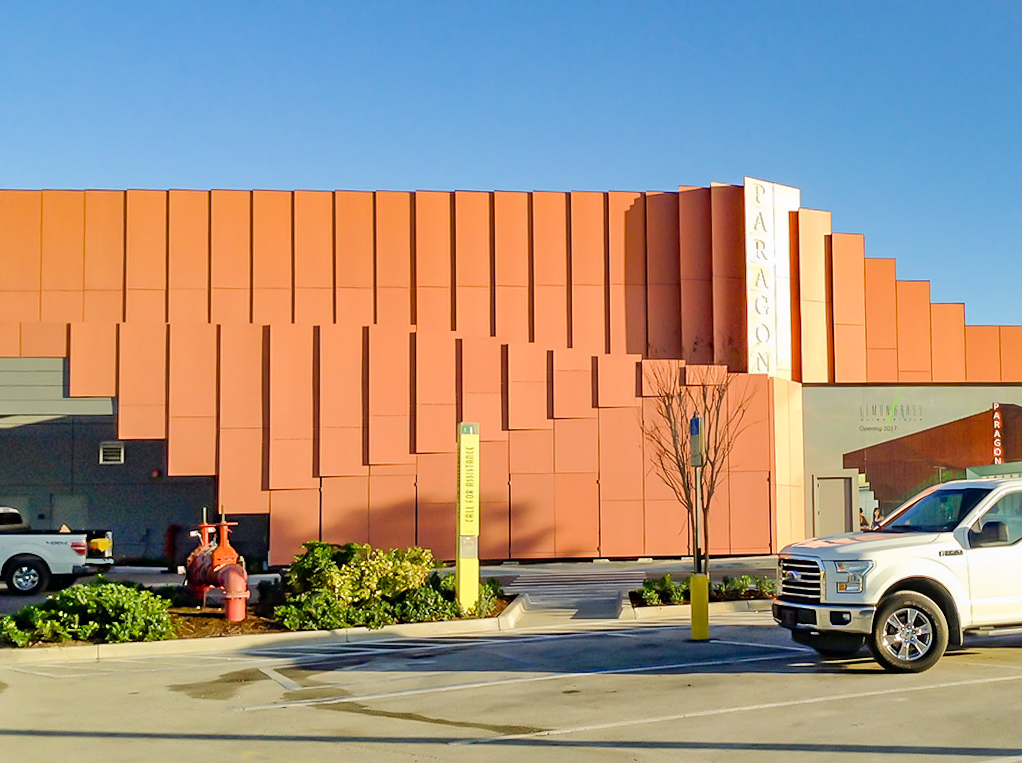 This theater has a unique &amp; eye-catching #façade featuring #Cembrit Patina-Magma #fibercement. The overlapping &amp; angled #panels create a shadow effect that guides your eyes to the theater entrance. 

Visit our site for product info &amp; free samples. 

fibercementproducts.com