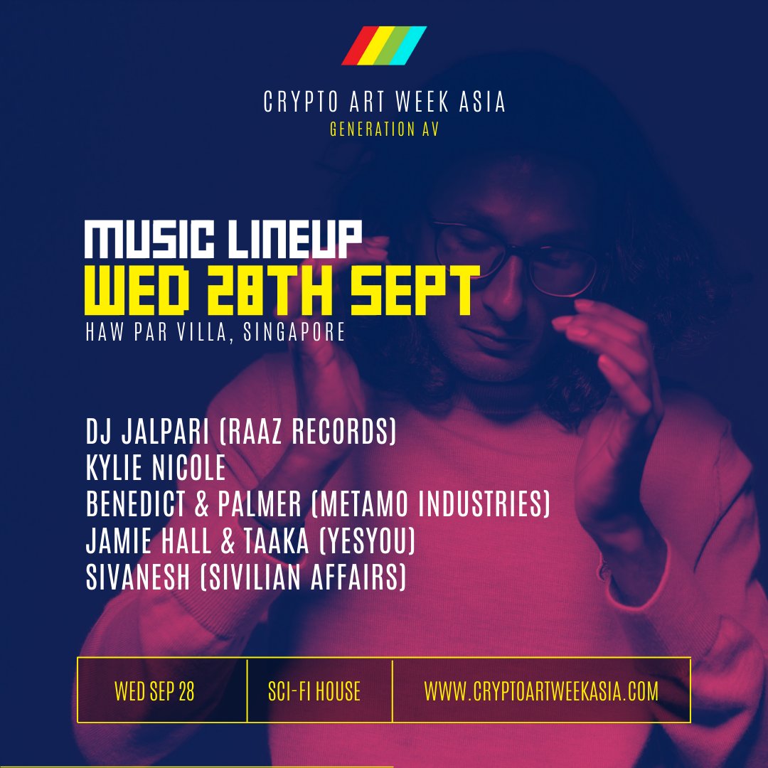 functiongallery's tweet photo. Wednesday's music lineup at #cryptoartweekasia
NFT Tickets: https://t.co/VvH4z1Mn5d
Classic Tickets: https://t.co/IIn39eA0cP
#nft #creativeasia #cryptoart #CAWA https://t.co/i65nZJezua