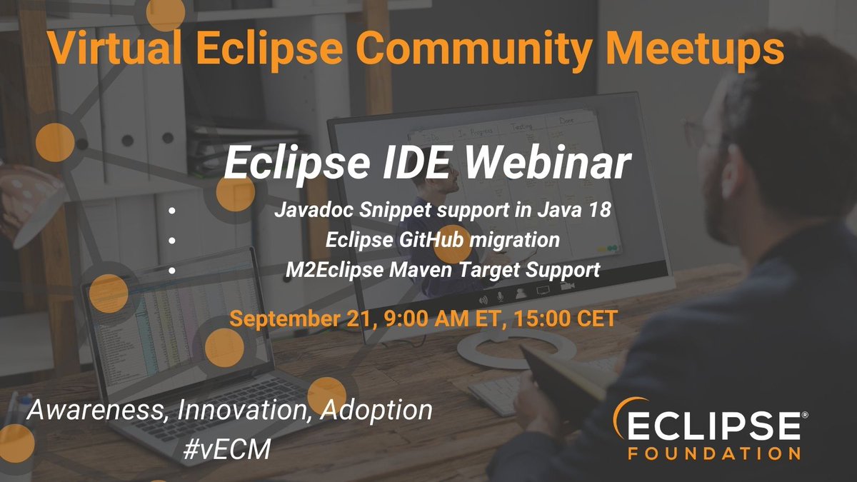 HAPPENING NOW: Eclipse IDE Webinar! Join Kalyan, Sravan &amp; Christoph as they present the latest release of Eclipse IDE. Join now: hubs.la/Q01mnxK10