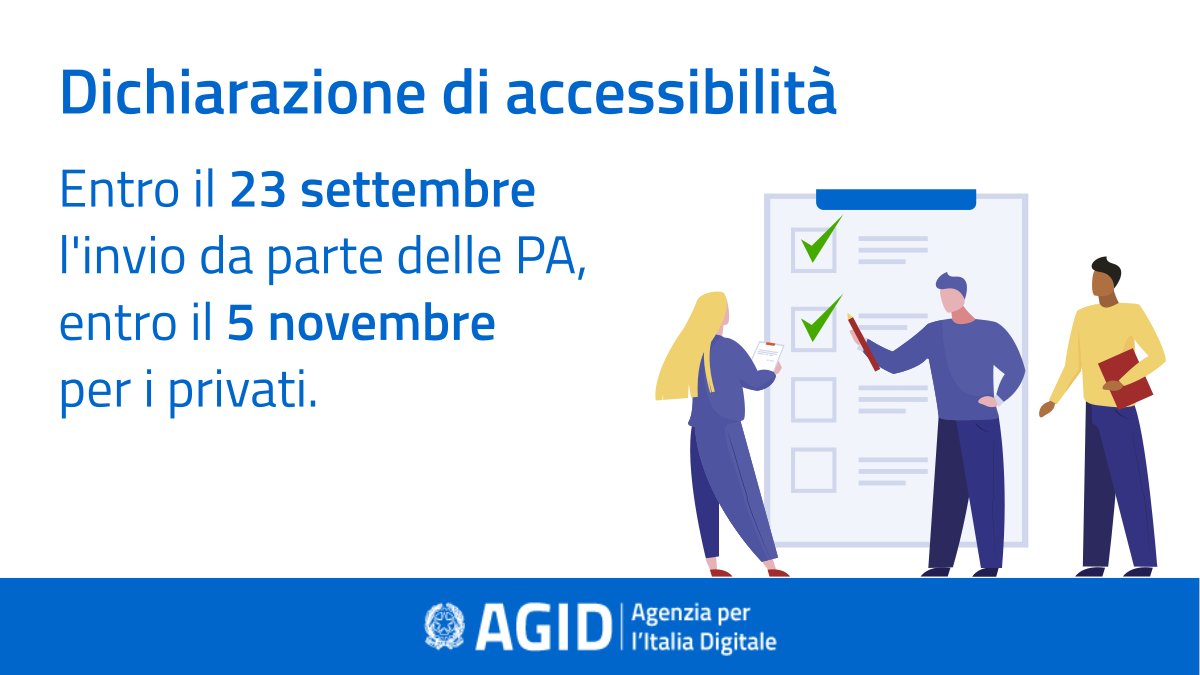 ⏱ Si avvicinano i termini entro cui va presentata la dichiarazione di #accessibilità per i siti web e le applicazioni mobile delle PA e di alcuni privati. Ecco le scadenze 👇🏻
agid.gov.it/it/agenzia/sta…