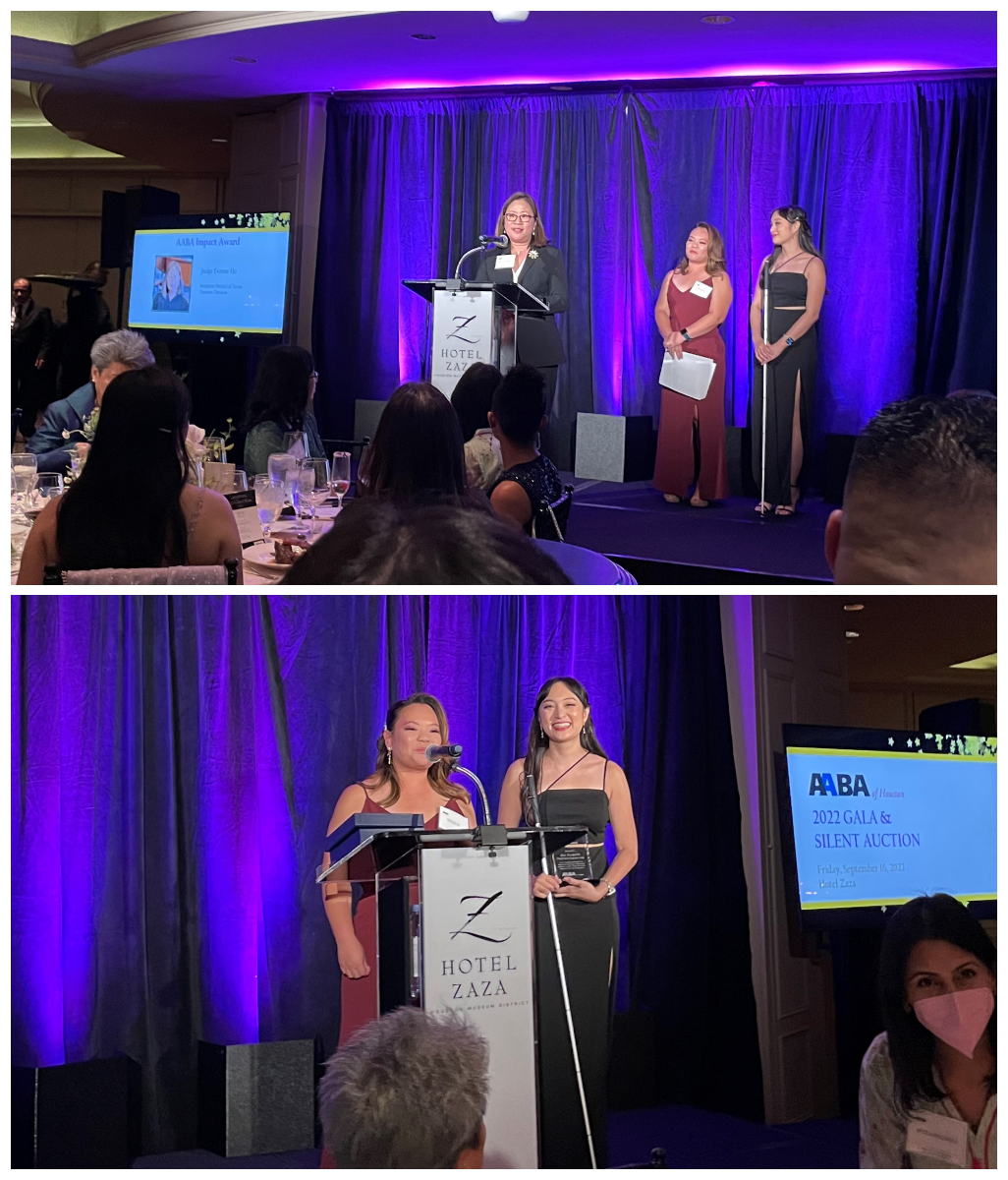bakerbotts's tweet image. Baker Botts was delighted to sponsor @AABAHouston's annual gala on September 16th. This year, associate Kristina Vu served on the Gala Committee, and she is pictured here awarding Magistrate Judge Yvonne Ho with the AABA Impact Award.