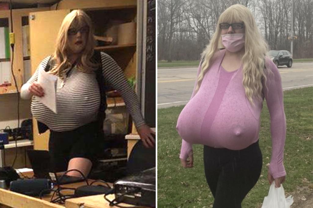 nypost's tweet photo. School defends 'gender rights' of trans teacher with giant prosthetic breasts https://t.co/roFbYf6dm9 https://t.co/vmY87KGLtT