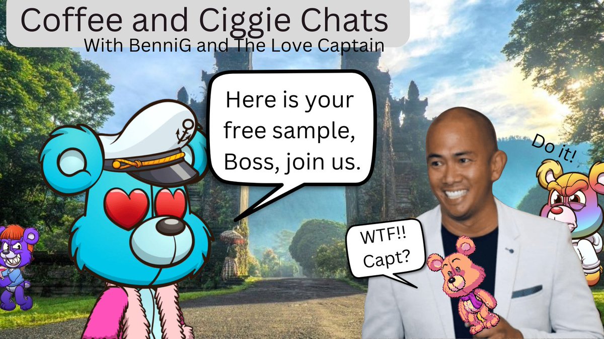 BenniGaske's tweet photo. Coffee and Ciggie Chats with @BenniGaske and @TheLoveCap
The Love Captain and BenniG begin the campaign to bring @thebossofbali into the @killabearsnft family.
@simonday023 seems to have a backup plan.
#killafam #apein #Bali #thebitsmatter https://t.co/NNLjOdVqOb