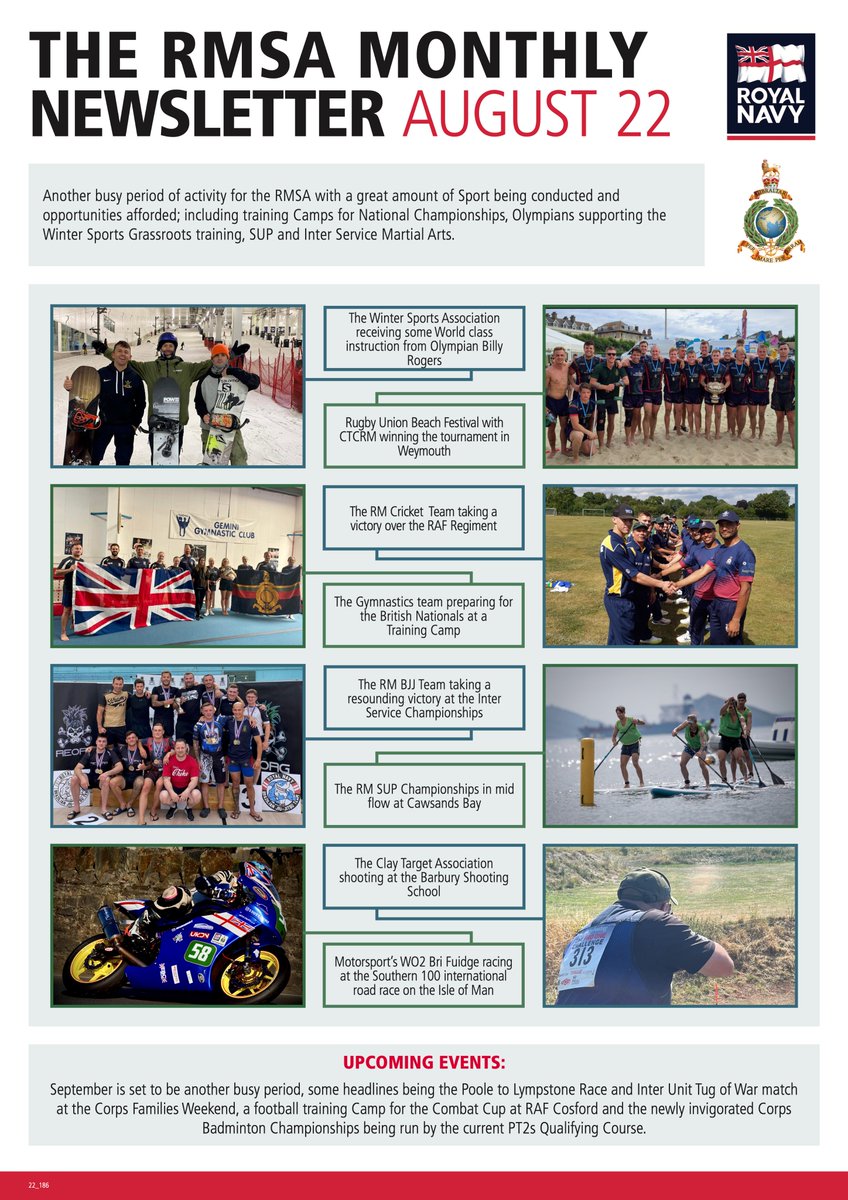 💥 Royal Marines Sports August newsletter 💥 Stay up to date with #RoyalMarinesSports 👇 ℹ️ Want to get involved in sports? Contact your unit PT staff to find out what sporting opportunities are available to you. #NAVYfit #CommandoForceFit #RoyalMarines