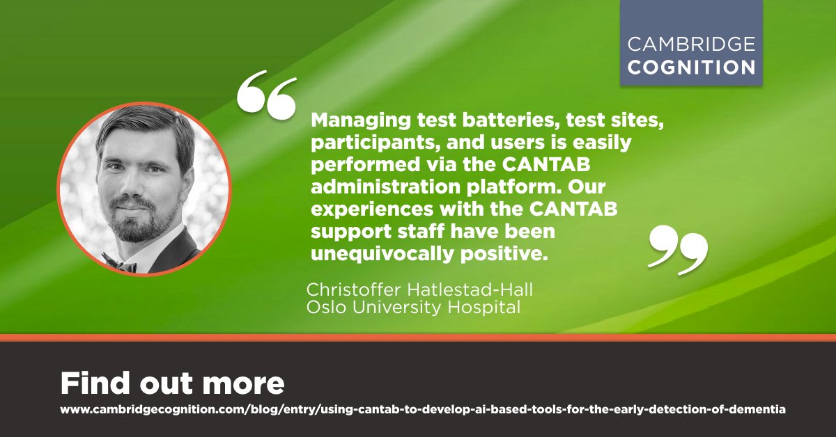 CANTABconnect's tweet photo. To mark #WorldAlzheimersDay we caught up with Christoffer Hatlestad-Hall from @Oslounivsykehus who told us about how the @AIMind_eu project uses #CANTAB to develop AI-based tools for the early detection of Alzheimer's and dementia. 

Read more: https://t.co/smYhi2v3zg https://t.co/0ltPu43akW