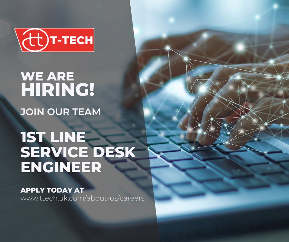 We are looking for a 1st Line Service Desk Engineer to join the T-Tech team. Apply now and secure your #tech future!💻  hubs.ly/Q01mpsqQ0 #careers #hiring