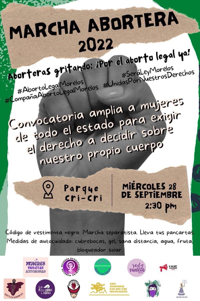 Ya casi es la marcha abortera. #SeraLeyMorelos #AbortoLegalMorelos #CampañaAbortoLegalMorelos