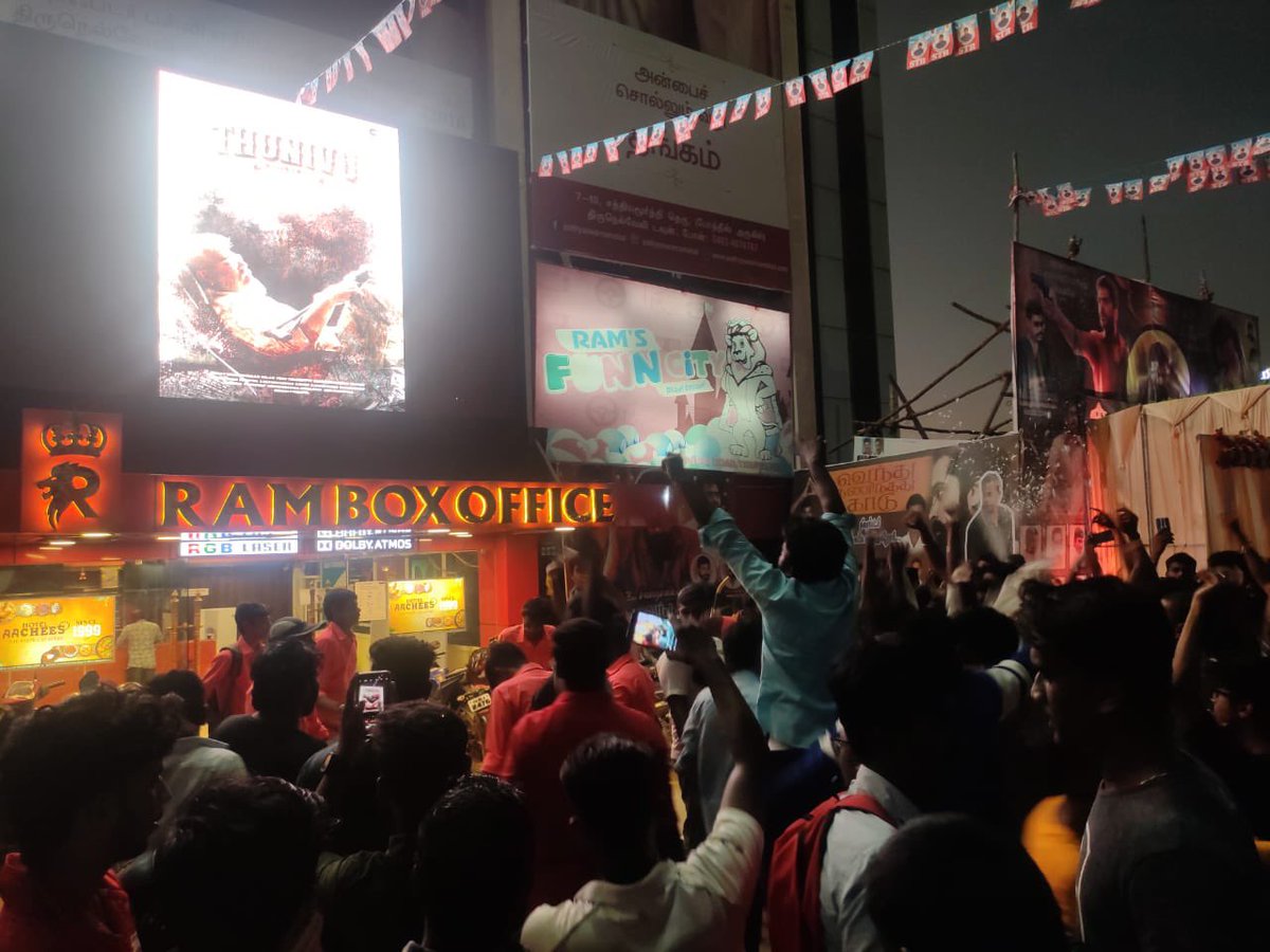 RamCinemas's tweet photo. AK's #Thunivu First Look Celebration in our venue 😎 https://t.co/hlZhH5xdSh
