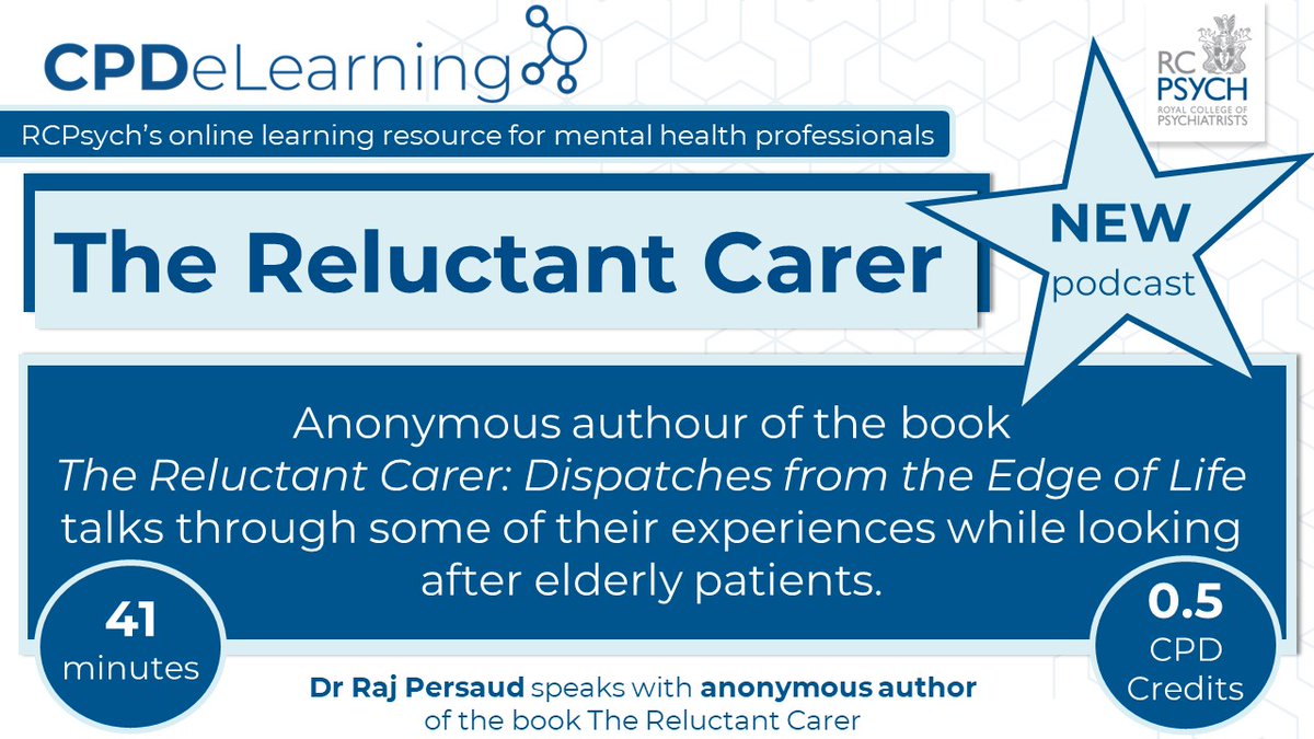 rcpsych_eLearn's tweet image. Brand new #podcast 'The Reluctant Carer' has been #published on the #eLearningHub! 

An insight into experiences encountered by the @reluctantcarer while caring for #elderly #patients.

🎧🔗 bit.ly/3fbi4Y4

41 minutes long, worth 0.5 #CPDCredits.
@DrRajPersaud