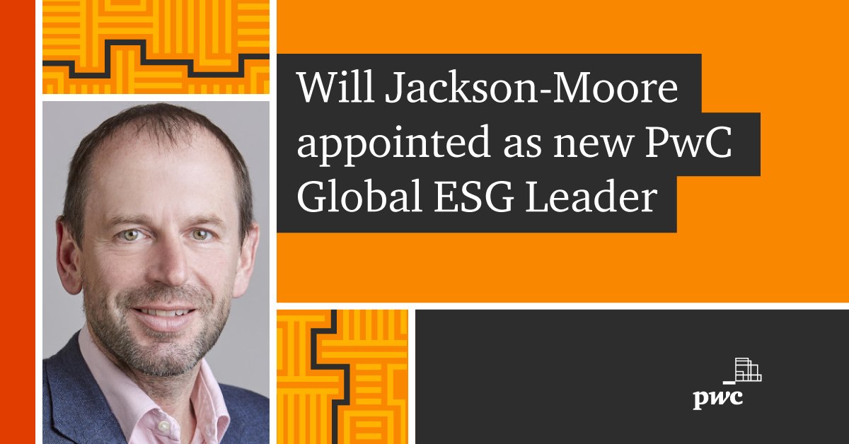 PwC's tweet photo. We’re delighted to announce the appointment of @WJacksonMoore as our new Global ESG Leader.

👇 Learn more about how we’re upskilling our global network to help clients and stakeholders address their ESG challenges.

https://t.co/0f2dWVVBxg

#TheNewEquation https://t.co/qaHFsnC2g2