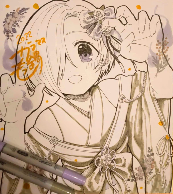 カラマス色紙!ちょいちょいかいてく、、#白坂小梅 
