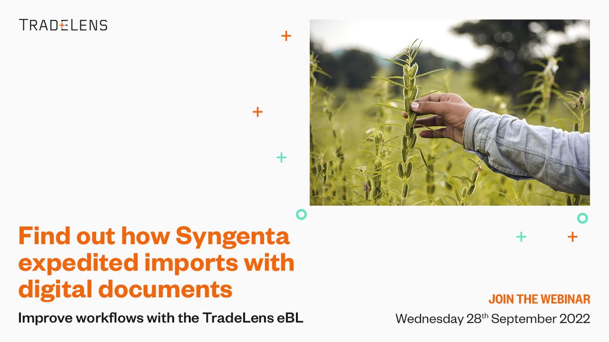 tradelens_'s tweet photo. 📅Mark your calendars: 
 September 28, 2022 |
#TradeLens will be hosting a #webinar where you will learn about how Syngenta digitized and automated the creation and flow of #critical #trade #documents, like the #eBL. 

Follow the link to #register today: https://t.co/aask5HsfHn https://t.co/KS81YYZ79v