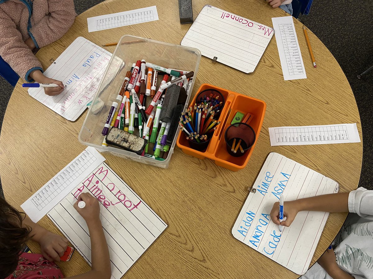 Heath1OC's tweet photo. For word work this week, we’re focusing on reading, spelling, and writing our classmates names! https://t.co/Z5ndvjY54S
