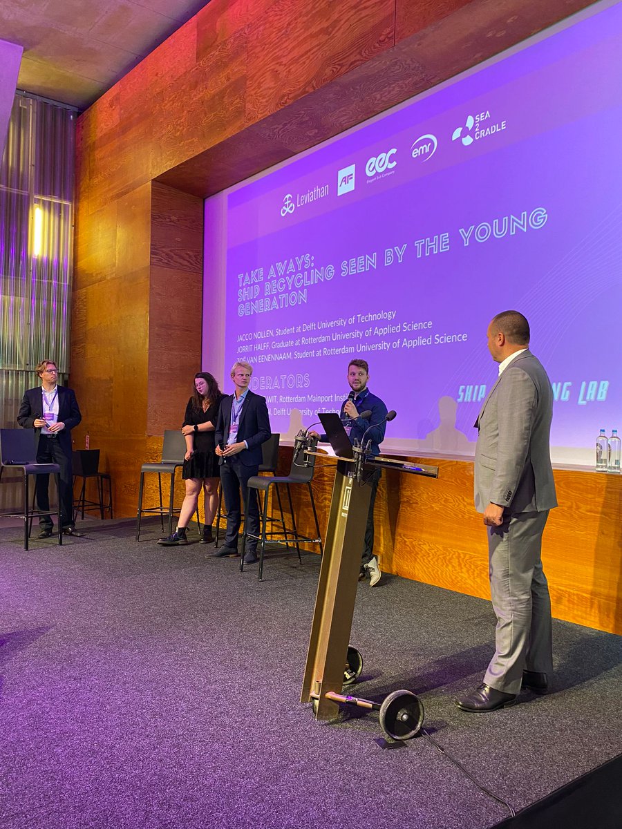 ShipRecLab's tweet photo. To conclude the Lab, students from the Rotterdam Mainport Institute and @tudelft shared their views on what was discussed during the conference. It was crucial to hear the young generation's perspective and opinion on ship recycling. https://t.co/6dP2DvdYWh