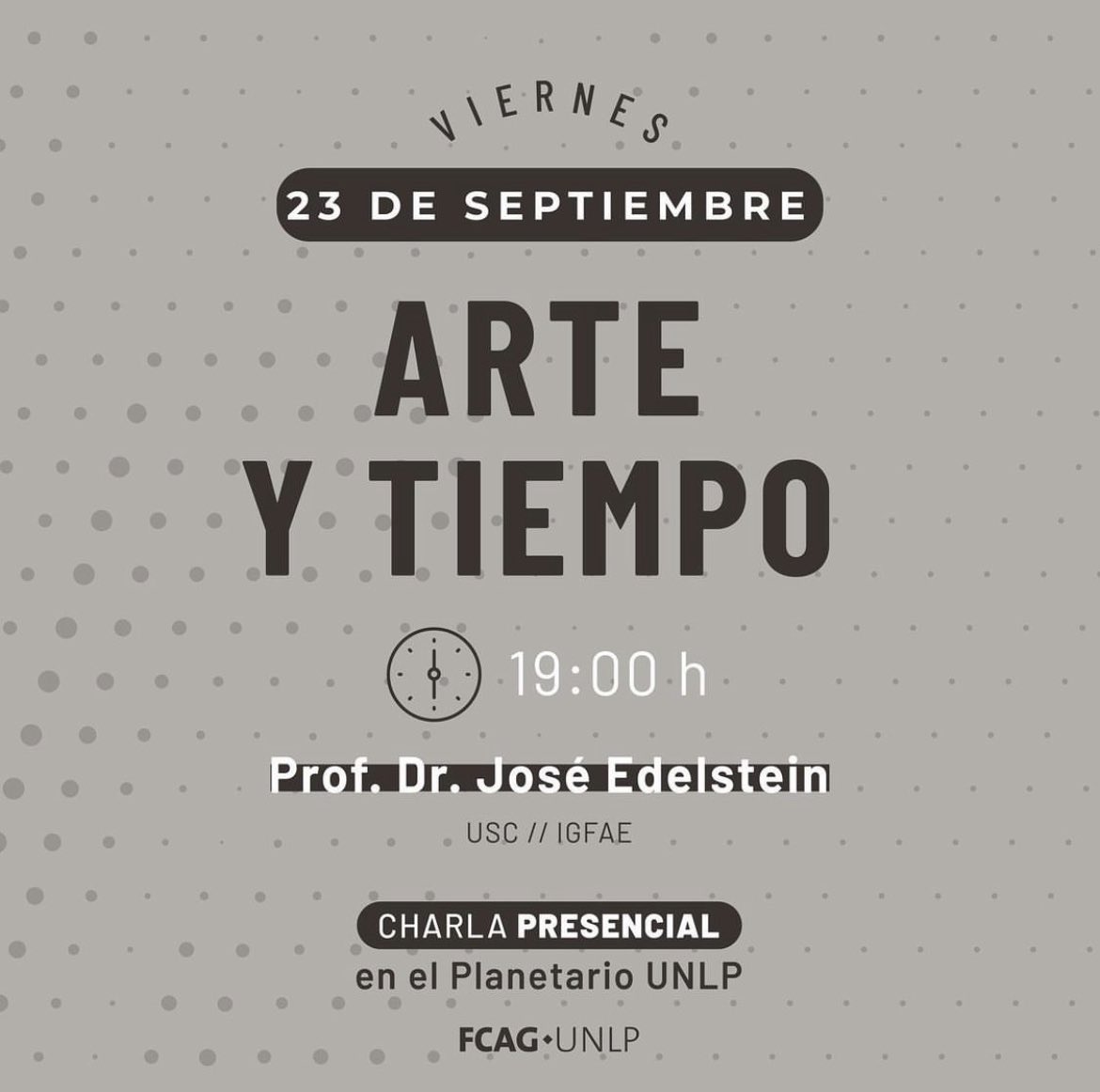 Este viernes, en el <a href="/PlanetarioLP/">Planetario UNLP</a>, estaré hablando de arte y tiempo, invitado por el <a href="/museodefisica/">Museo de Fisica</a>. Entrada libre y gratuita, por orden de llegada. Nos vemos!