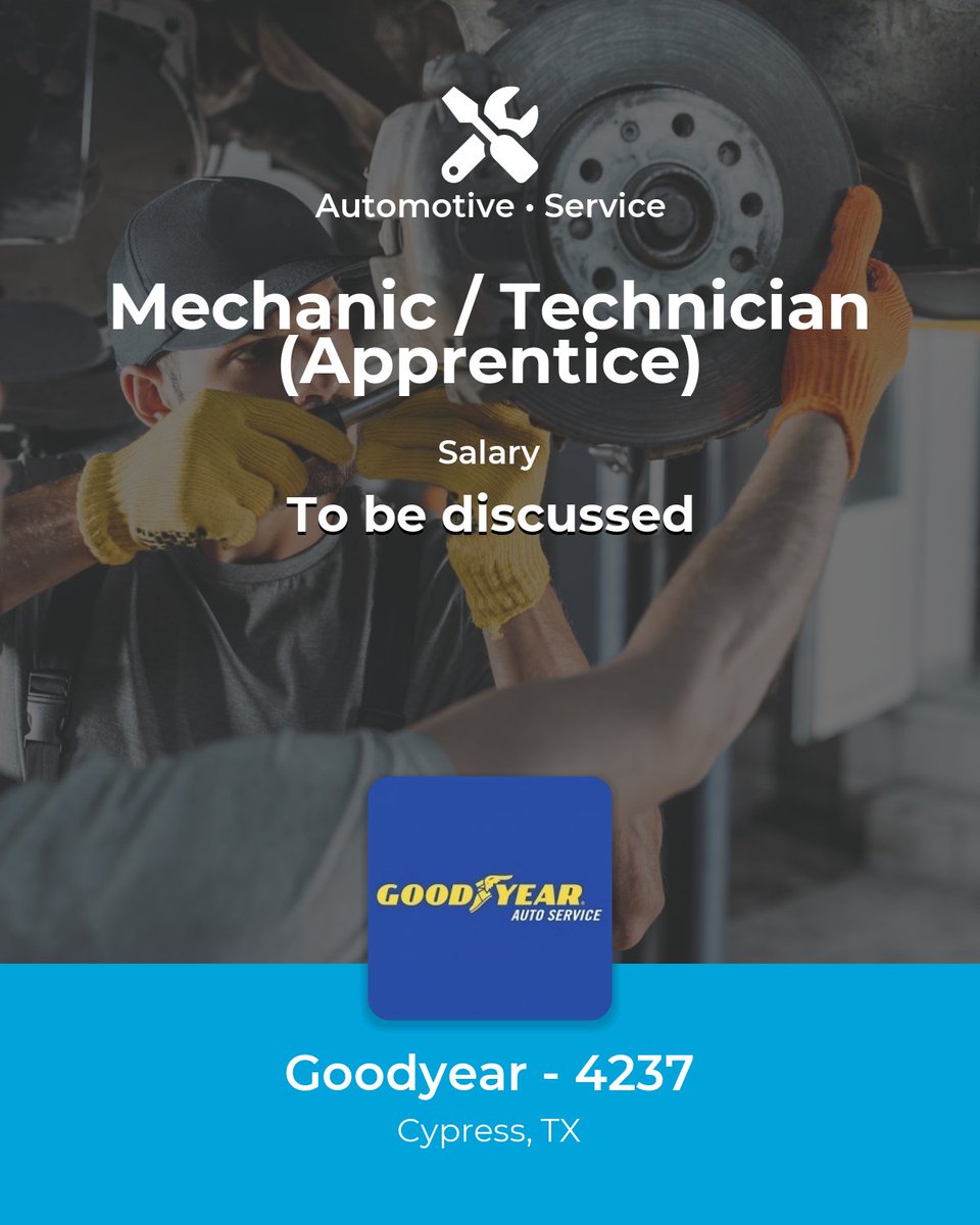 Learn more and apply👉bit.ly/3SlShLj

Texas📍
#usamotorjobs #autojobs #technicianapprentice #Automotive #autojobcypress #mechanicapprentice #TexasTech