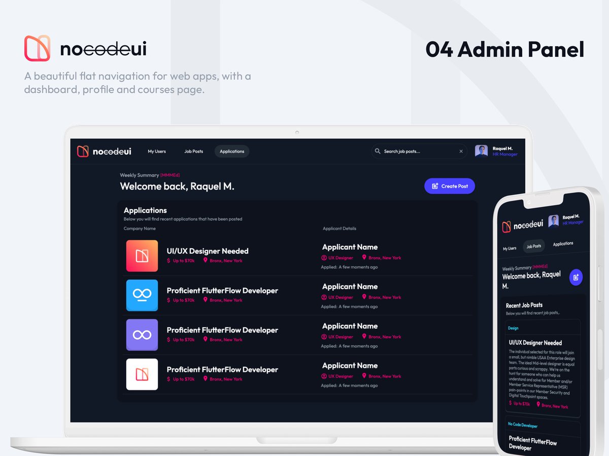 Nocodeui_'s tweet photo. We have our 4th template available on the @flutterflow marketplace! This template includes a fixed top nav for mobile & desktop and focuses on centered content and creation modals.
Check it here: https://t.co/o5mbs6RfGs
#flutter #flutterui #flutterdev #uikit #freebie #clonable https://t.co/or3HvGJI8P