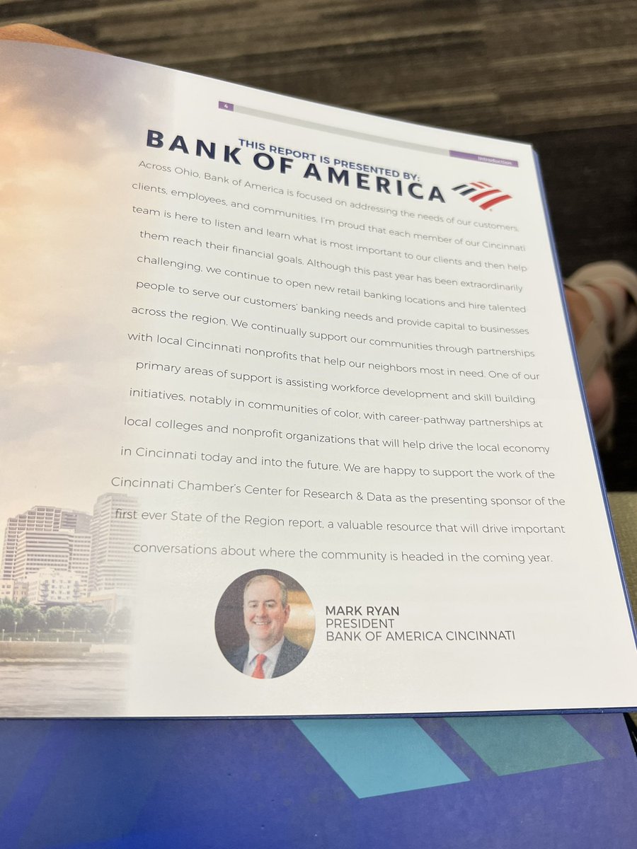 JenniferHurd4's tweet photo. Congratulations @CincyChamber on releasing the 2022 #StateoftheRegion report. @BankofAmerica is happy to support this important data driven report. https://t.co/mcjJoeHhdg