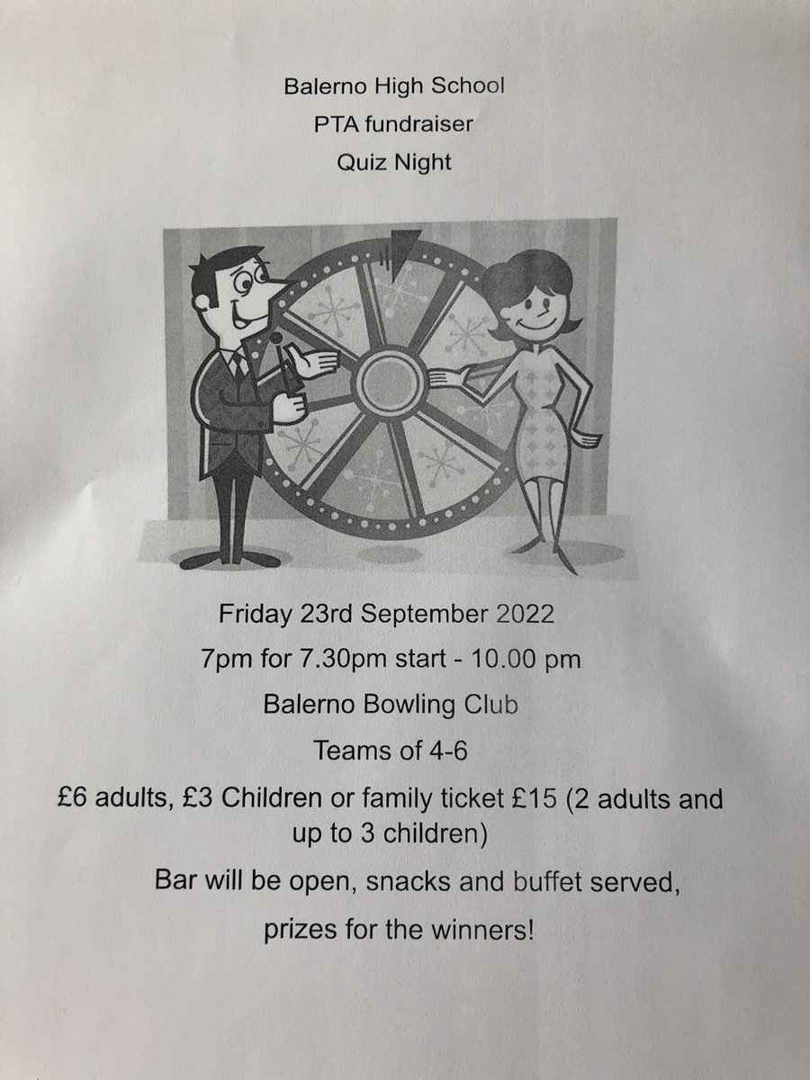 BalernoCHSHT's tweet photo. Our PTA fundraiser Quiz Night is this Friday, we hope you can join us for a fantastic evening 😊@BalernoPTA https://t.co/BUPln3abRJ