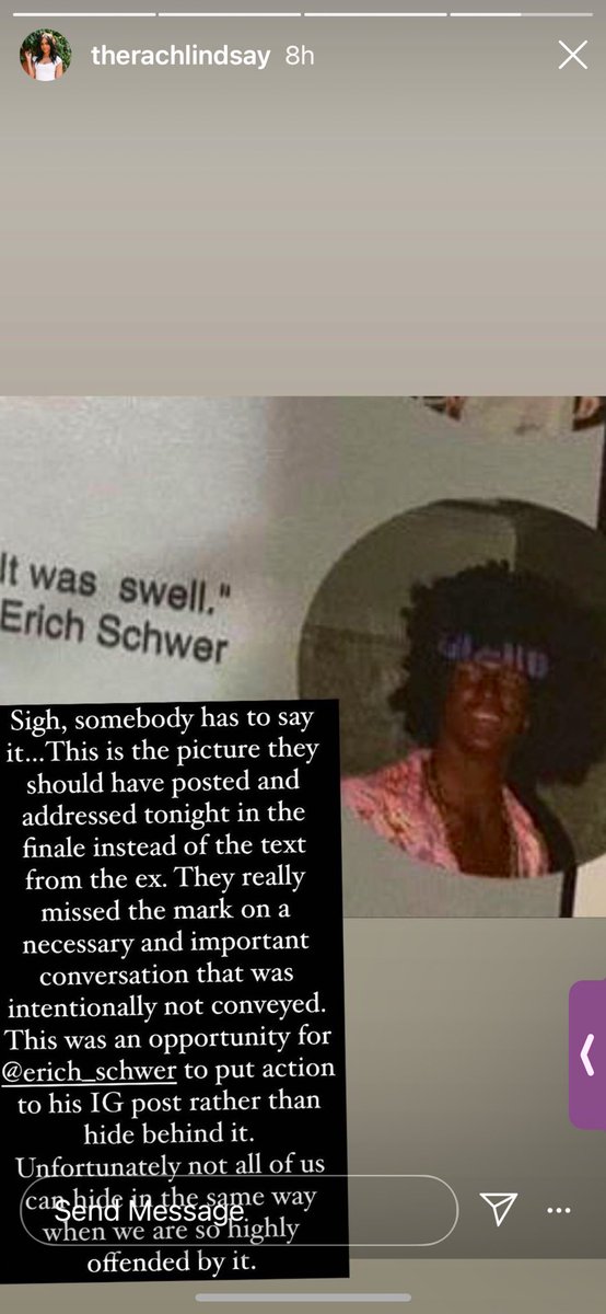 realitynrose's tweet photo. Rachel Lindsay says what we’re all thinking on Erich wearing Black face and ABC (and many bach alum) ignoring racism thinking #thebachelorette https://t.co/nlDj1UdGUH