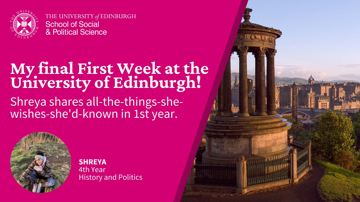 uoessps's tweet photo. New on the Students at SPS blog 📣

4th year student Shreya steps back into the shoes of a first year student and shares her hints, tips and tricks as she reflects back on her very first Freshers Week  at the University of Edinburgh. 

https://t.co/zWCKE9grhB https://t.co/ygpmicPdMo