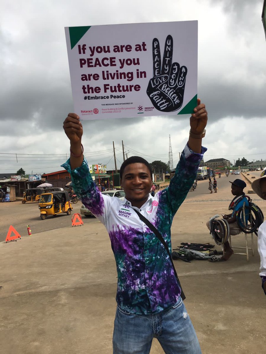 RotaractD9110ng's tweet photo. If you are at PEACE 🕊️ you are living in the future

@PeaceCorps
@PeaceFirstOrg
@weareconnexus

#WorldPeaceDay
#SaynotoViolence
#LetPeaceReign
#SayNoToConflict
#MayPeacePrevailOnEarth
#PeaceandConflictPrevention
#RotaractForPeace
#RotaractDistrict9110 https://t.co/F5sH9DIshL