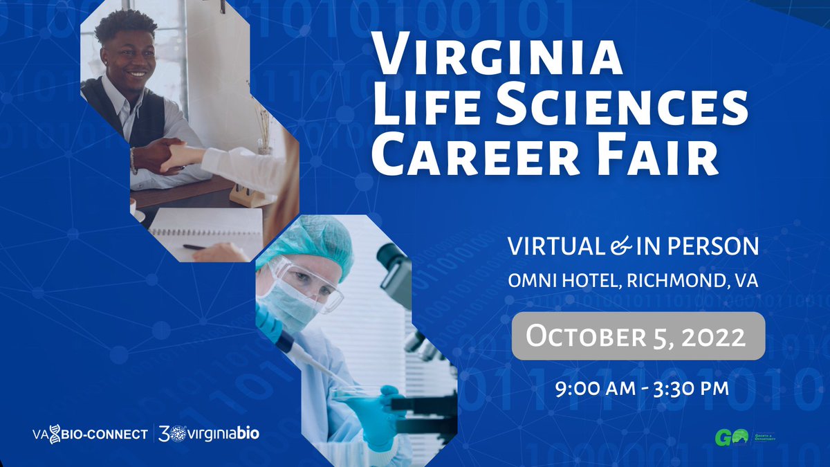 Register for the Virginia Life Sciences Job Fair and find your next dream job on October 5, 2022! 
FREE of charge for Virginia life sciences employers &amp; job seekers. Attend in person or virtually! 
ow.ly/4CwH50KP6VY.
#virginiabio #virginiabioconnect #biotechjobs #pharmajobs