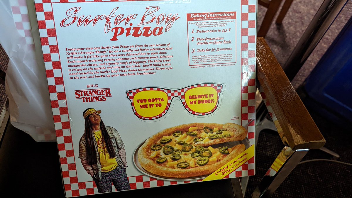 rmaguire1701's tweet photo. Thanks to our partners @Palermos_Pizza for bringing in these Surfer Boy pizzas, made popular on @Stranger_Things!  If you're a fan of the show (and REALLY good pizza), you can pick them up @Walmart https://t.co/wO7Rf0y4a5