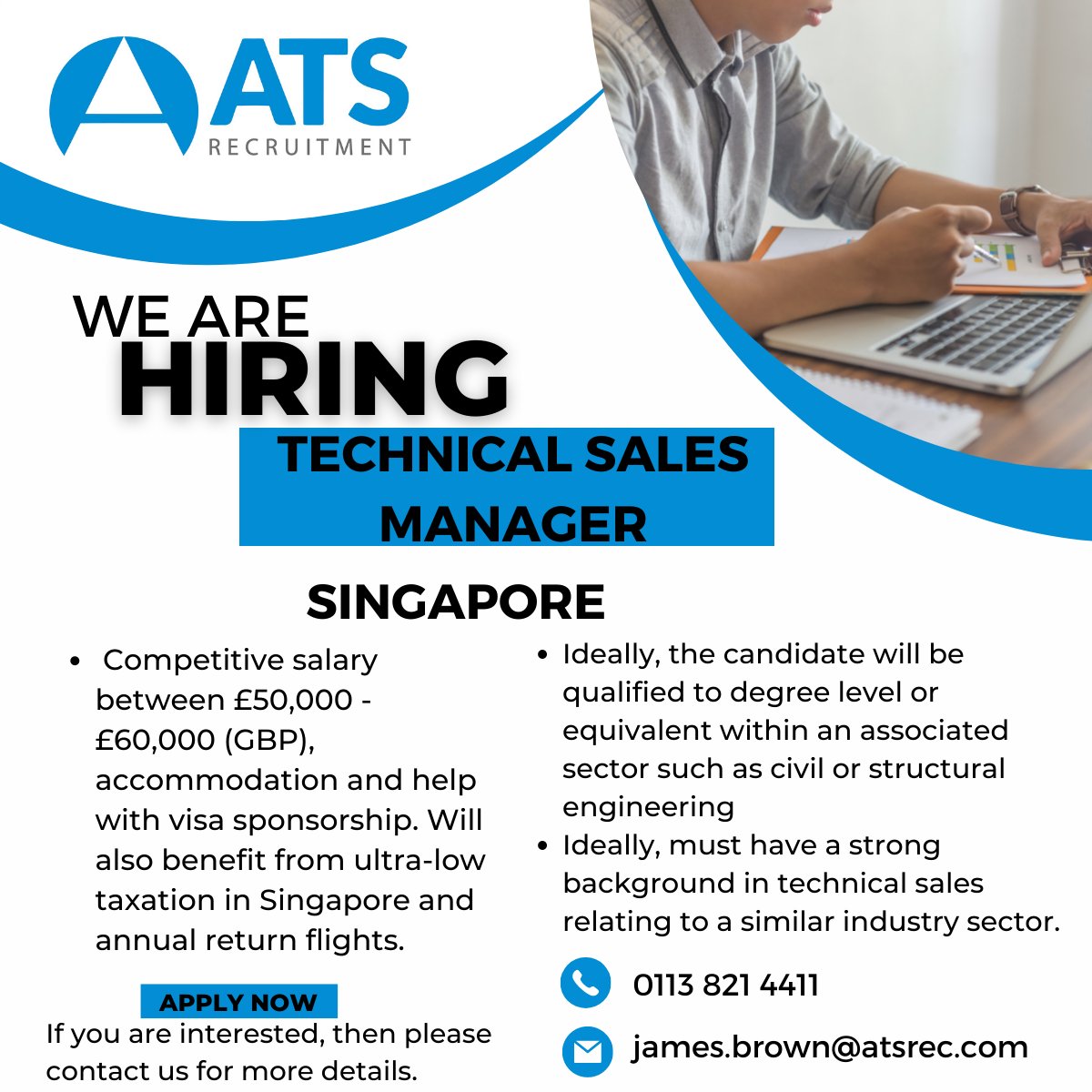 ats_recruitment's tweet image. We are hiring a Technical Sales Manager in Singapore, with a competitive salary between £50,000 - £60,000, accommodation and help with visa sponsorship. 

Please get in touch for more details 

#hiring #technicalsalesmanager #relocationpackage