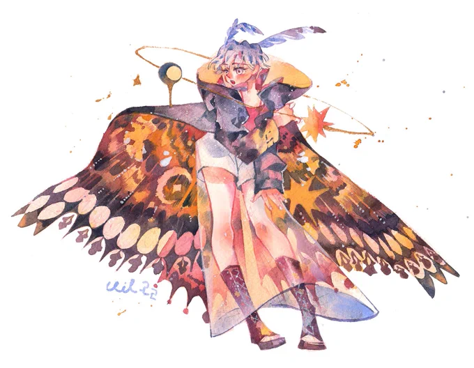Cosmic wings .#watercolorpainting  #originalcharacter #illustration #イラスト #水彩画 