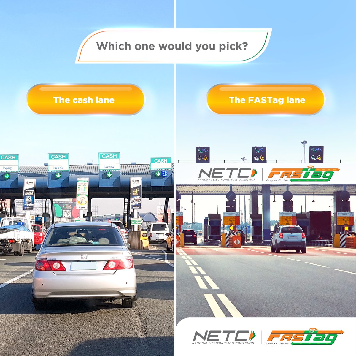 FASTag_NETC's tweet photo. Want to jump to the FASTag lane to beat traffic?
#RechargeYourNETCFASTag today! https://t.co/pltLJlYa8v