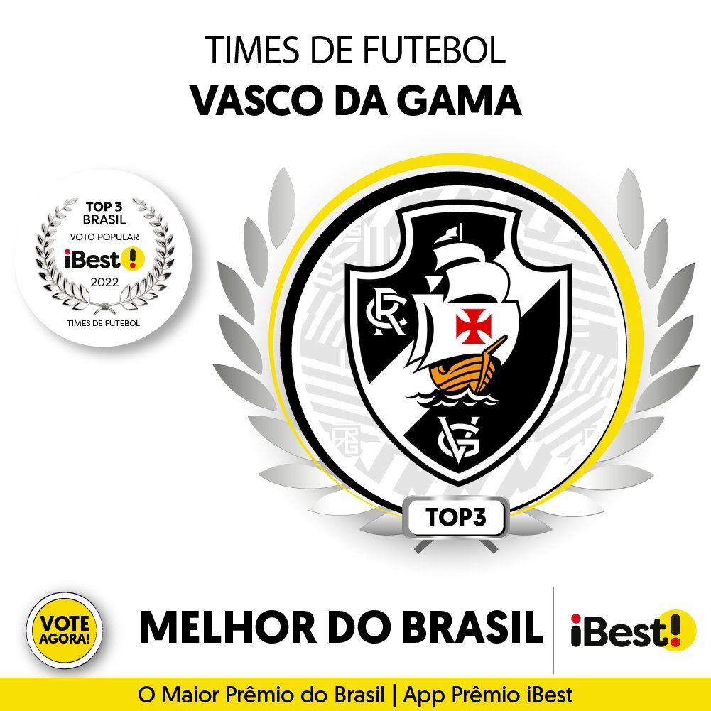 PremioiBest's tweet photo. Vasco da Gama é TOP3 Brasil 2022 em Times de Futebol, no Voto Popular. Vote e escolha o vencedor no link da bio🏆

Você sabia que o voto pelo app Prêmio iBest pode contar em dobro? Baixe agora.

#premioibest #ibest #melhordobrasil https://t.co/iKM6A4rWb8