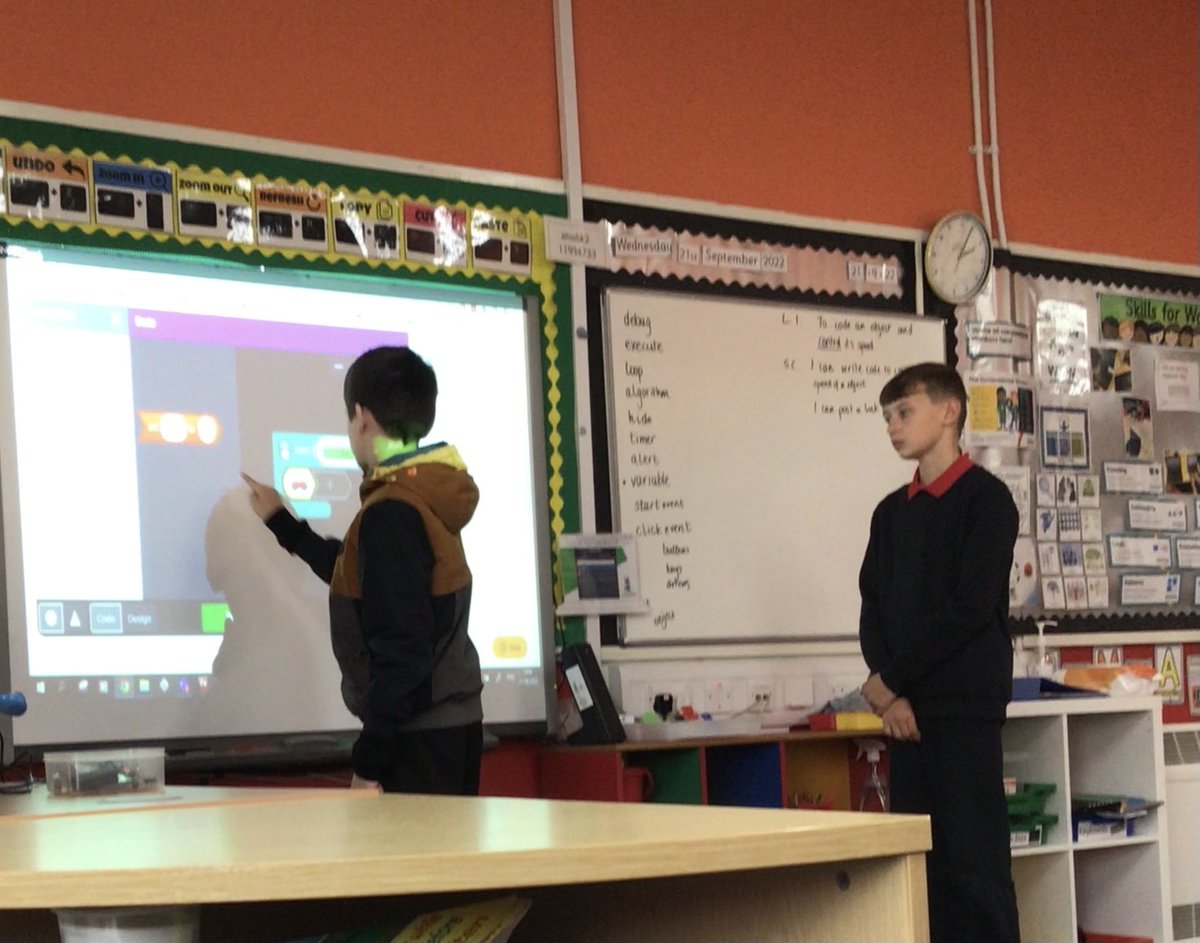 Mrs_B_ICT's tweet photo. P7 are learning to control the speed of an object in coding today. Thanks to our 2 lead learners who have been helping with this lesson and supporting others. #wldigilearn #digitaldeans @DeansPrimary @MrsMoyesP7 @DiscoveryEdUk https://t.co/RpqL2tr7Lx