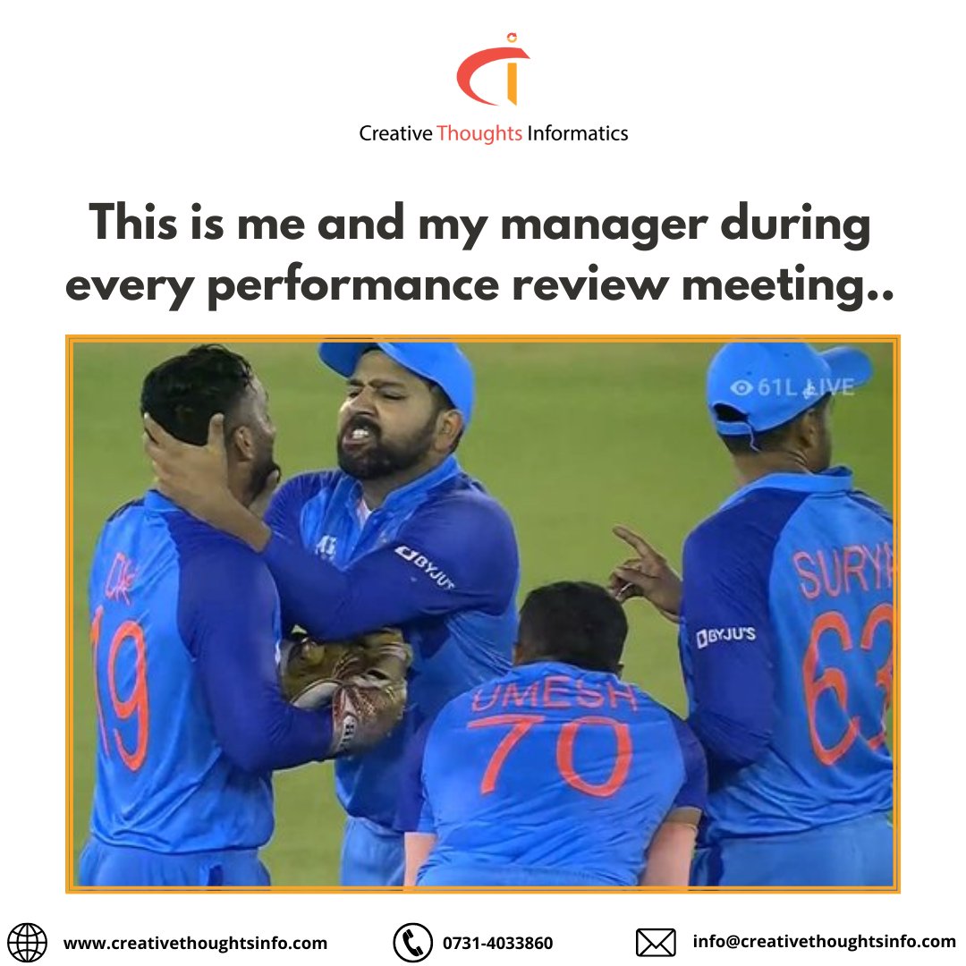 CT_informatics's tweet photo. The first rule of manager: everything is your fault..... Kyu nhi huya target poora...?

Like, comment, share and don't forget to follow me for more interesting content like this 😉

#indvsaus #cricket #indiavsaustralia #meme #india #cti #team #itcompany #ctinfotech #Funny #office https://t.co/ClcEIdXXJX