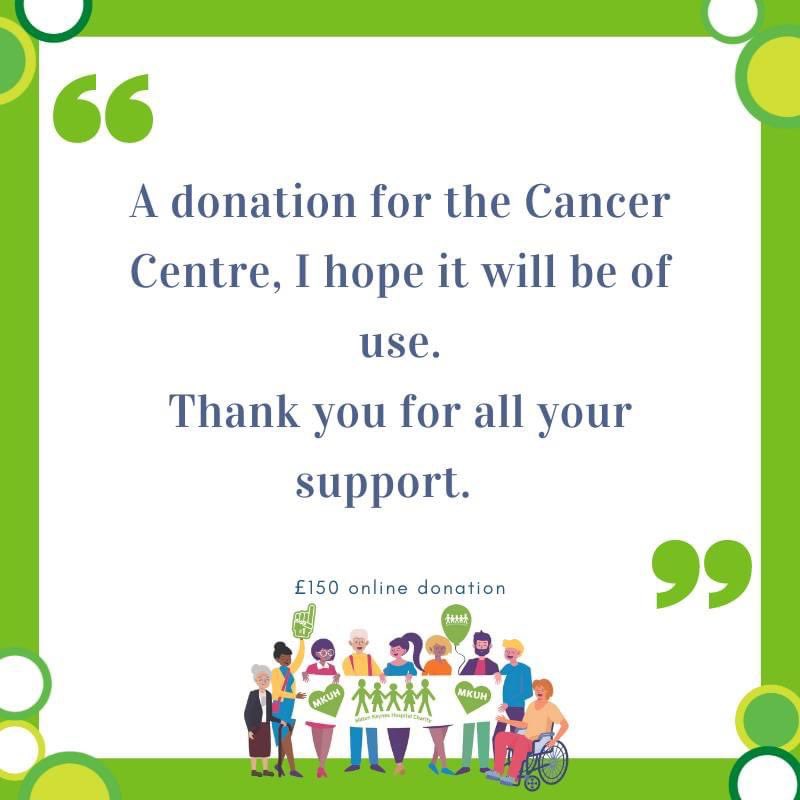 Every single donation we receive makes an impact! This £150 for the <a href="/MKHospital/">Milton Keynes University Hospital NHS FT</a> cancer centre has helped fund projects such as support groups for cancer patients. 

Thank you to everyone who has supported us, we really value your donations 💚 #HospitalCharity