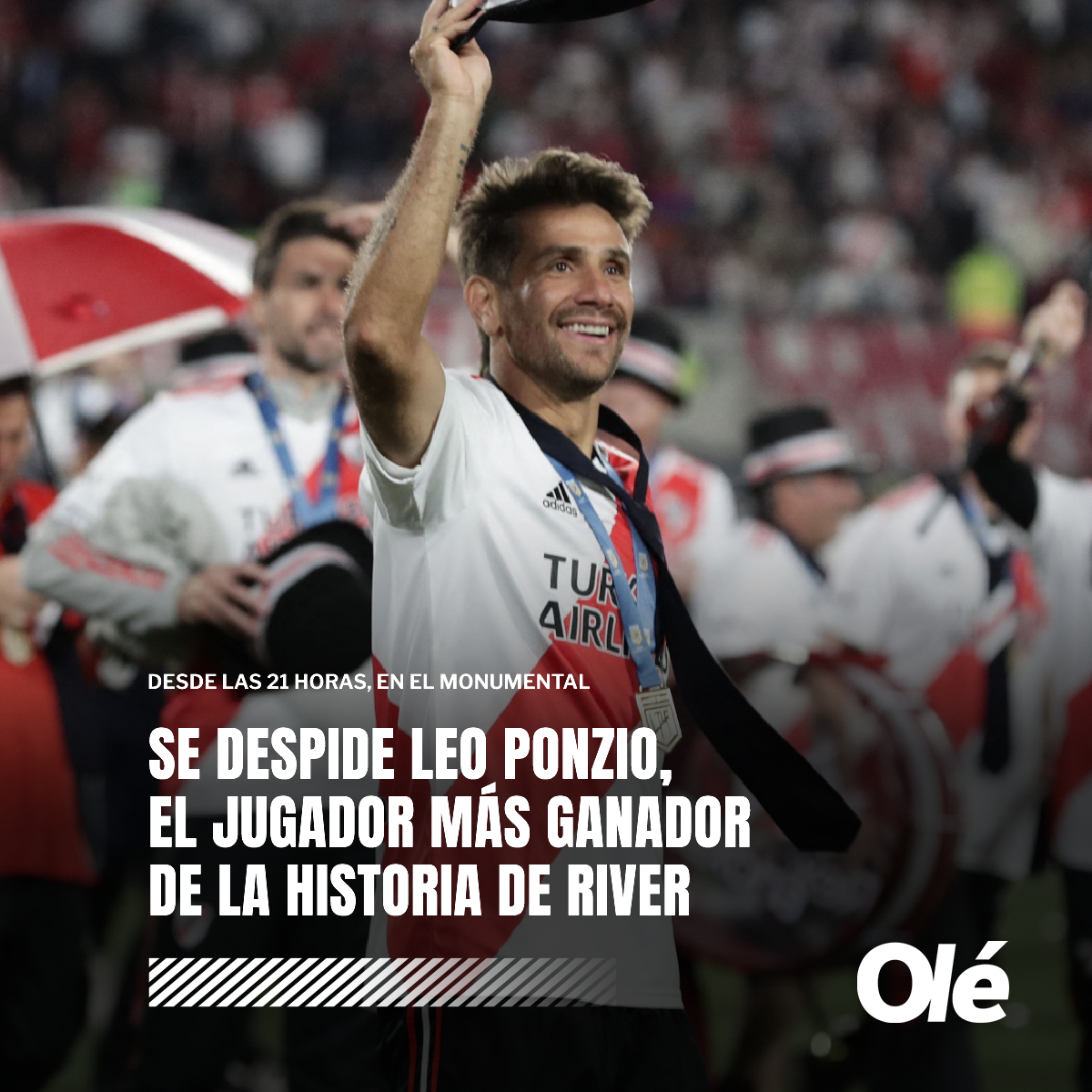 DiarioOle's tweet photo. 🦁👋 Hoy será el partido despedida de Leo Ponzio, el jugador más ganador de la historia de River

🔴⚪️ Las estrellas invitadas saldrán a la cancha a las 21 y en el post partido, el protagonista agarrará el micrófono para hablarle a los hinchas https://t.co/mCQv5Qt46V