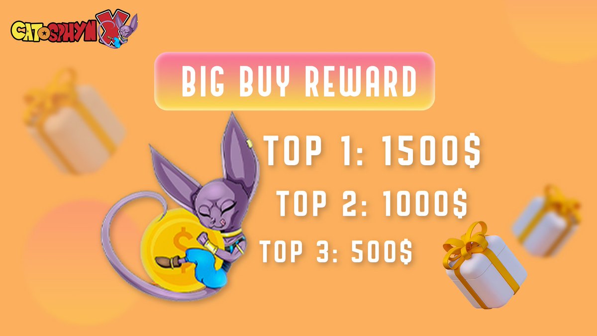 CatSphynxGod's tweet photo. 🎁🎁🎁Event Big Buy with Cat Sphynx Presale🎁🎁🎁

🔥🔥🔥The more you buy, the bigger gift🔥🔥🔥

🥇 Top1: 1500 BUSD
🥈 Top2: 1000 BUSD
🥉 Top3: 500 BUSD

▪️ Time end: 2022.09.23 14:00 (UTC)
Pinksale: https://t.co/ufu2dEBBUR https://t.co/NbQizHFAvk