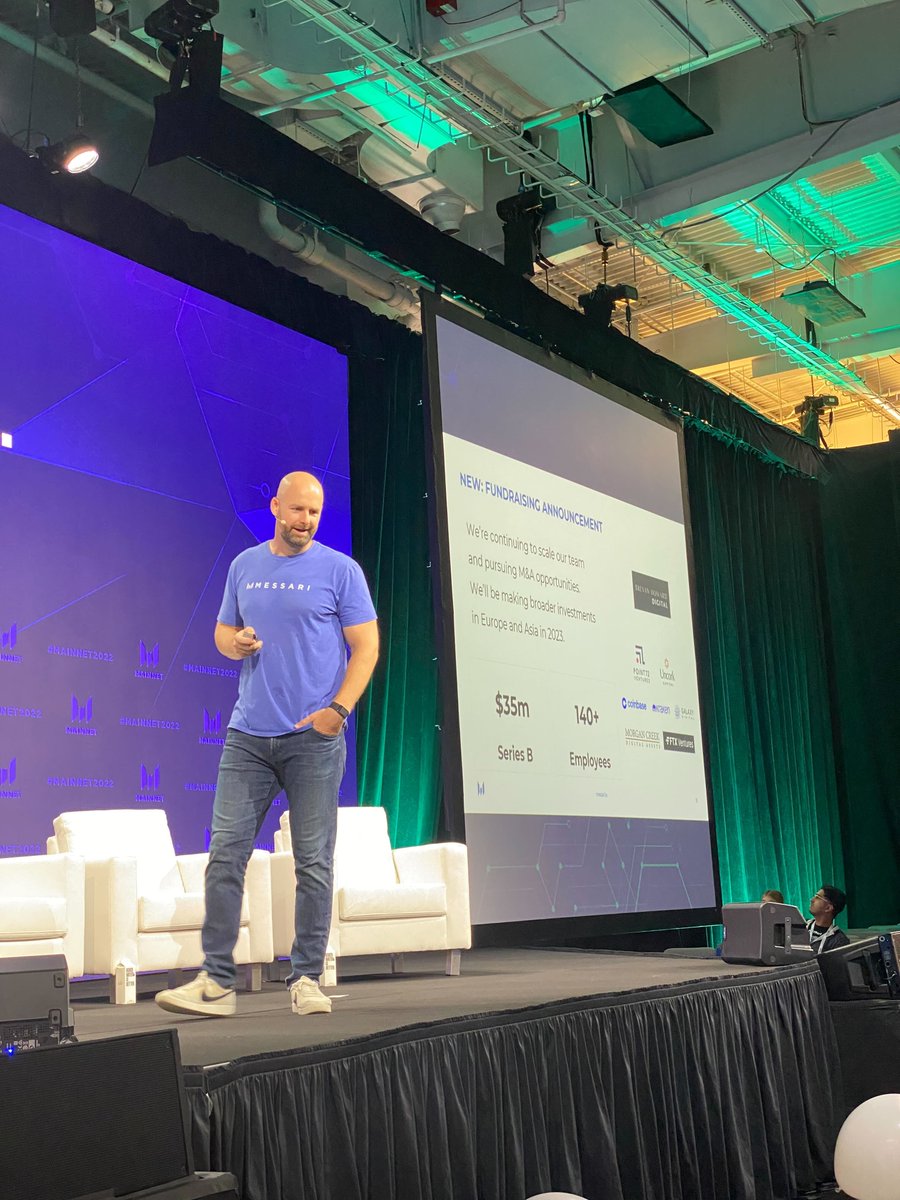 MessariCrypto's tweet photo. 1/ What better way to kick off #Mainnet2022 than with the announcement of our closure of $35M in series B funding.

The funding will be used to expand our team and product offerings, including two newly launched products which are being demoed LIVE at Mainnet 👇 https://t.co/bENHhwYVtA