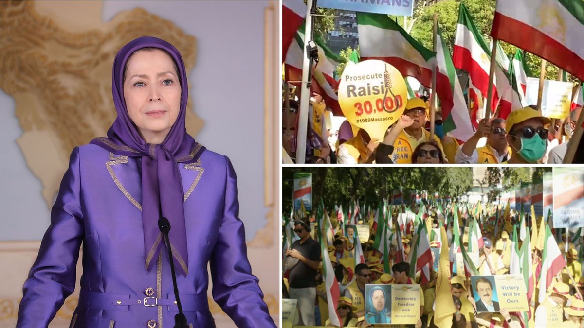 Maryam_Rajavi_A's tweet photo. في الوقت الذي انتفض فيه المواطنون في المدن الثائرة في إيران من كردستان إلى طهران ضد استبداد خامنئي الدموي، أنتم رفعتم راية انتفاضة الشعب وحراکه أمام مبنی الأمم المتحدة، حیث يعكس صوتكم المدوّي احتجاجات الشعب الإيراني على استقبال سفّاح 1988 في الأمم المتحدة.
#1988Massacre https://t.co/wzNPNfQfXH