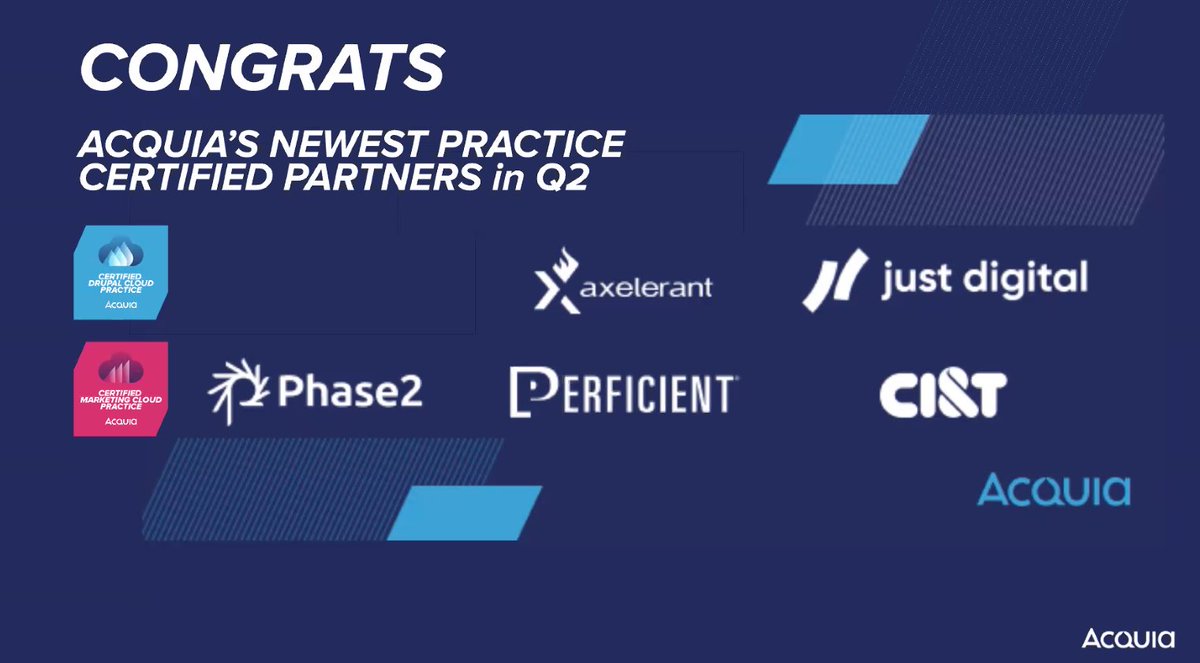 axelerant's tweet photo. 🥁 Drumroll, please! 🥁
Thrilled to announce that #Axelerant has been recognized as one of @acquia's first certified partners. 😎
Here's to our team for delivering outstanding solutions to globally recognized brands on @acquia's Drupal Cloud, time and time again!🎖️ https://t.co/x8WseZXVVI