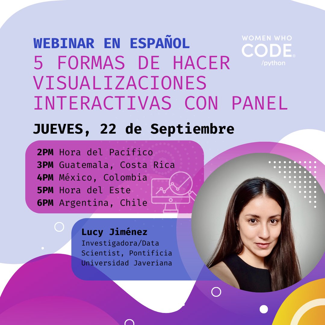 womensoftwarepy's tweet image. En esta sesión aprenderás a crear visualizaciones interactivas usando Panel. Conocerás 5 formas fáciles de llegar a tu audiencia. Solo necesitas conocimientos básicos de Python y muchas ganas de aprender divirtiéndote.
womenwhocode.com/python/events
#wwcode #womenwhocode #womenintech