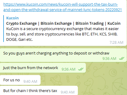 JesusMartinez's tweet image. BREAKING NEWS : Just got CONFIRMATION from @kucoincom that they will NOT be charging any FEES from THEIR END on withdrawals &amp;amp; deposits.

They will ONLY be charging the 1.2% on-chain tax from $LUNC. A TOP CEX SACRIFICING THEIR FEES FOR THE COMMUNITY!

RETWEET TO SPREAD THE WORD!🔥